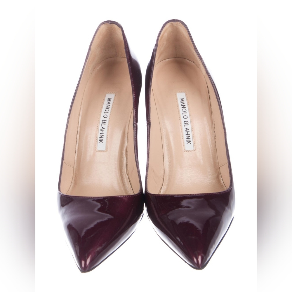 EUC Manolo Blahnik Burgundy Patent Leather Pointed Toe Heels / Pumps